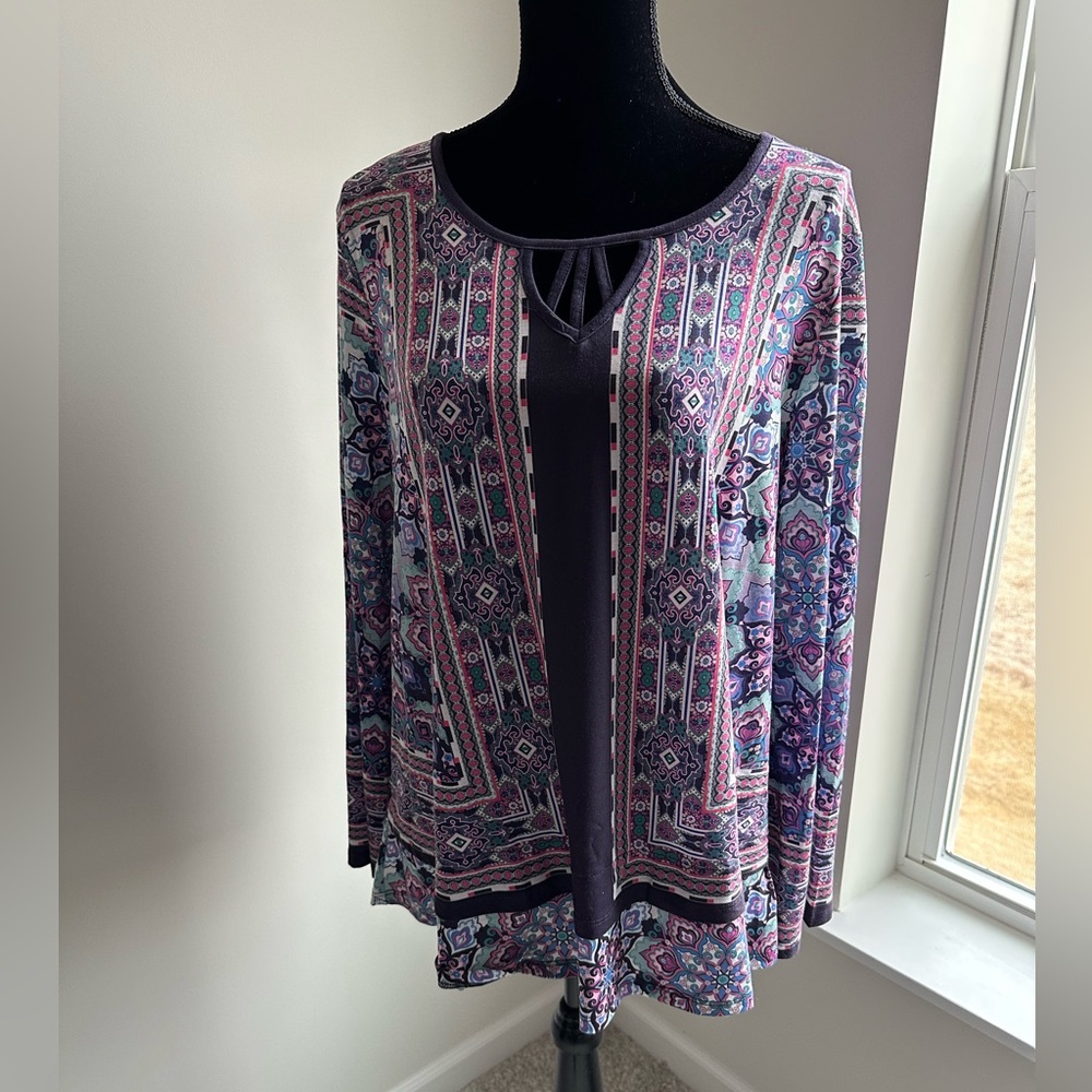 Women’s One World Purple Keyhole Blouse